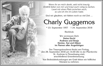 Traueranzeige von Charly Guggemos von Allgäuer Zeitung, Füssen