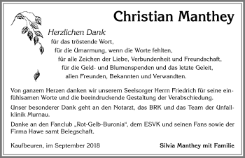 Traueranzeige von Christian Manthey von Allgäuer Zeitung, Kaufbeuren/Buchloe