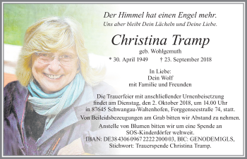 Traueranzeige von Christina Tramp von Allgäuer Zeitung, Füssen