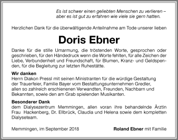 Traueranzeige von Doris Ebner von Memminger Zeitung