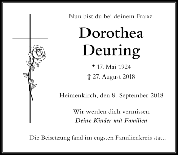 Traueranzeige von Dorothea Deuring von Der Westallgäuer