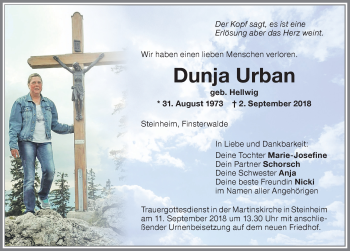Traueranzeige von Dunja Urban von Memminger Zeitung