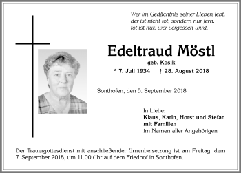 Traueranzeige von Edeltraud Möstl von Allgäuer Anzeigeblatt