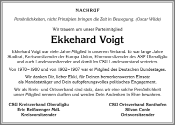 Traueranzeige von Ekkehard Voigt von Allgäuer Anzeigeblatt