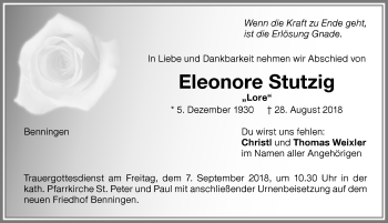 Traueranzeige von Eleonore Stutzig von Memminger Zeitung