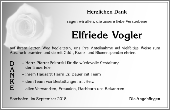 Traueranzeige von Elfriede Vogler von Allgäuer Anzeigeblatt