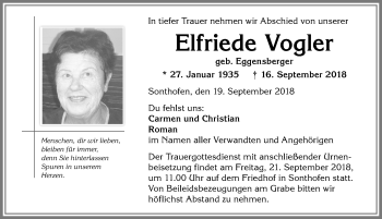 Traueranzeige von Elfriede Vogler von Allgäuer Anzeigeblatt