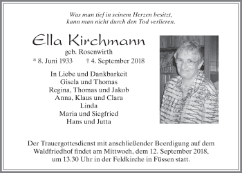 Traueranzeige von Ella Kirchheim von Allgäuer Zeitung, Füssen