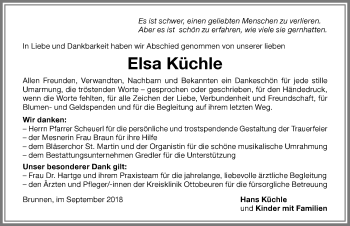 Traueranzeige von Elsa Küchle von Memminger Zeitung