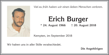 Traueranzeige von Erich Burger von Allgäuer Zeitung,Kempten