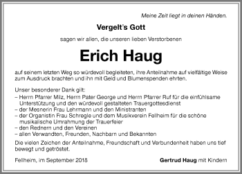 Traueranzeige von Erich Haug von Memminger Zeitung