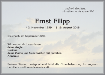 Traueranzeige von Ernst Filipp von Allgäuer Zeitung