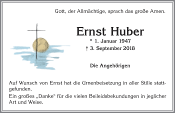 Traueranzeige von Ernst Huber von Allgäuer Zeitung, Kaufbeuren/Buchloe