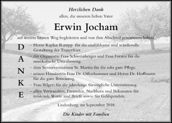 Traueranzeige von Erwin Jocham von Der Westallgäuer