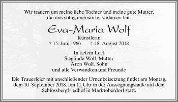Traueranzeige von Eva-Maria Wolf von Allgäuer Zeitung, Marktoberdorf