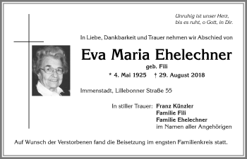 Traueranzeige von Eva Maria Ehelechner von Allgäuer Anzeigeblatt