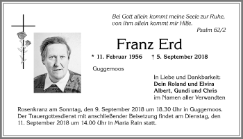 Traueranzeige von Franz Erd von Allgäuer Zeitung,Kempten