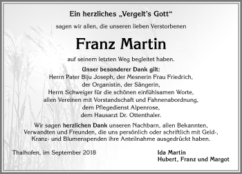 Traueranzeige von Franz Martin von Allgäuer Zeitung, Marktoberdorf