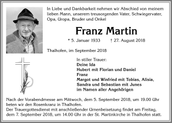 Traueranzeige von Franz Martin von Allgäuer Zeitung, Marktoberdorf