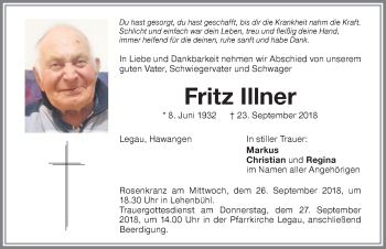 Traueranzeige von Fritz Illner von Memminger Zeitung