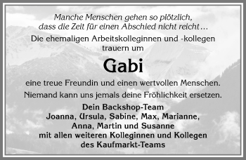 Traueranzeige von Gabi  von Allgäuer Anzeigeblatt