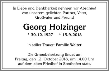 Traueranzeige von Georg Holzinger von Allgäuer Anzeigeblatt