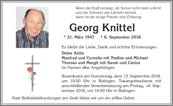Traueranzeige von Georg Knittel von Allgäuer Zeitung, Marktoberdorf