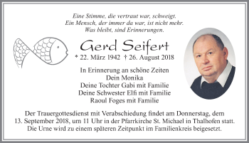 Traueranzeige von Gerd Seifert von Allgäuer Zeitung, Marktoberdorf