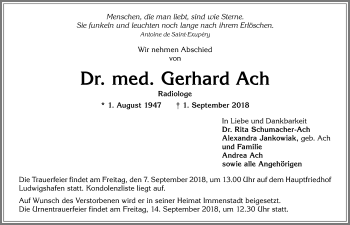 Traueranzeige von Gerhard Ach von Allgäuer Anzeigeblatt