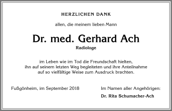 Traueranzeige von Gerhard Ach von Allgäuer Anzeigeblatt