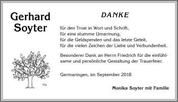 Traueranzeige von Gerhard Soyter von Allgäuer Zeitung, Kaufbeuren/Buchloe