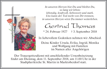 Traueranzeige von Gertrud Thomas von Allgäuer Zeitung, Marktoberdorf