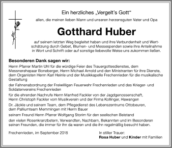 Traueranzeige von Gotthard Huber von Memminger Zeitung
