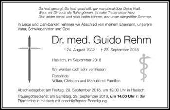 Traueranzeige von Guido Rehm von Memminger Zeitung