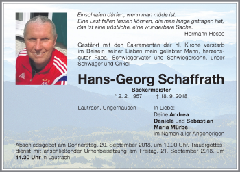 Traueranzeige von Hans-Georg Schaffrath von Memminger Zeitung