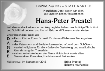 Traueranzeige von Hans-Peter Prestel von Allgäuer Zeitung,Kempten