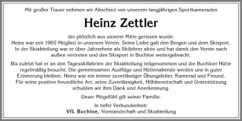Traueranzeige von Heinz Zettler von Allgäuer Zeitung, Kaufbeuren/Buchloe