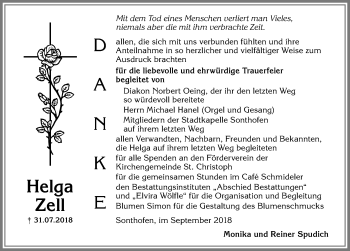 Traueranzeige von Helga Zell von Allgäuer Anzeigeblatt