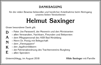 Traueranzeige von Helmut Saxinger von Allgäuer Anzeigeblatt
