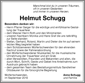 Traueranzeige von Helmut Schugg von Memminger Zeitung