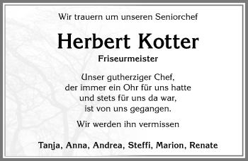 Traueranzeige von Herbert Kotter von Allgäuer Zeitung, Füssen