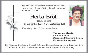 Traueranzeige von Herta Bröll von Allgäuer Anzeigeblatt