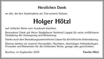 Traueranzeige von Holger Hötzl von Allgäuer Zeitung, Kaufbeuren/Buchloe