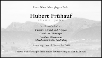 Traueranzeige von Hubert Frühauf von Der Westallgäuer