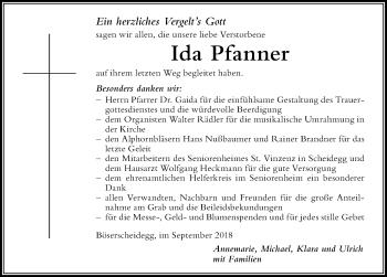 Traueranzeige von Ida Pfanner von Der Westallgäuer