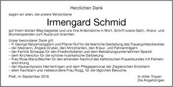 Traueranzeige von Irmengard Schmid von Memminger Zeitung