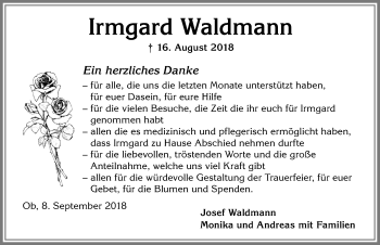 Traueranzeige von Irmgard Waldmann von Allgäuer Zeitung, Marktoberdorf