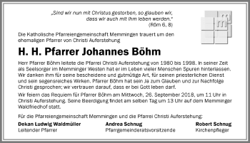Traueranzeige von Johannes Böhm von Memminger Zeitung
