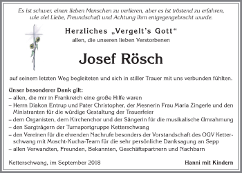 Traueranzeige von Josef Rösch von Allgäuer Zeitung, Kaufbeuren/Buchloe