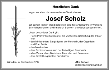 Traueranzeige von Josef Scholz von Memminger Zeitung